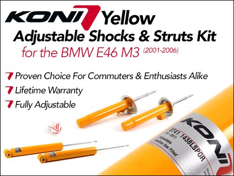 ECS News - BMW E46 M3 Koni Yellow Adjustable Shocks & Struts